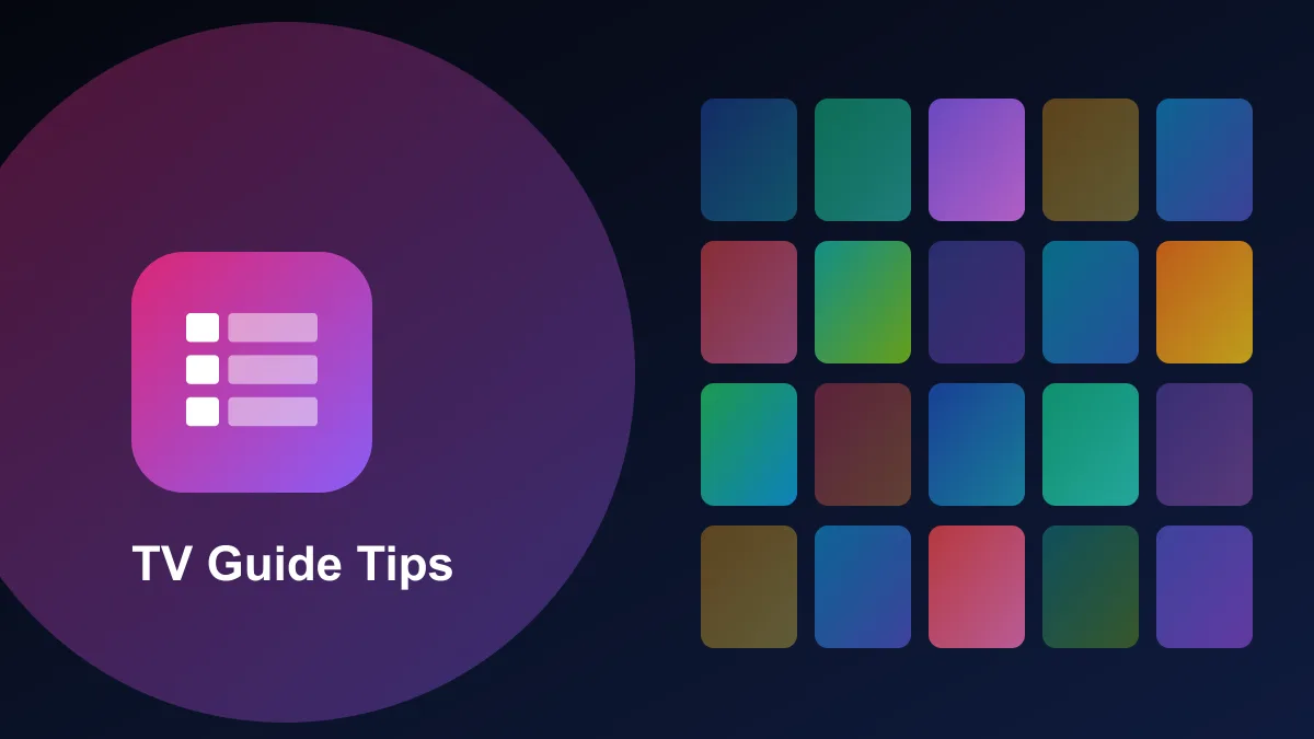 Illustration of a TV program guide list next to streaming tiles
